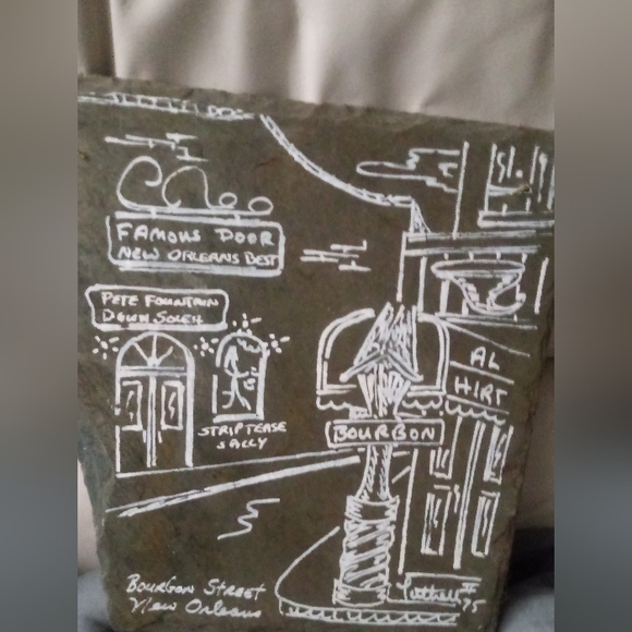 George B Luttrell II " Bourbon Street" on slate original signed art wall decor - Picture 3 of 6